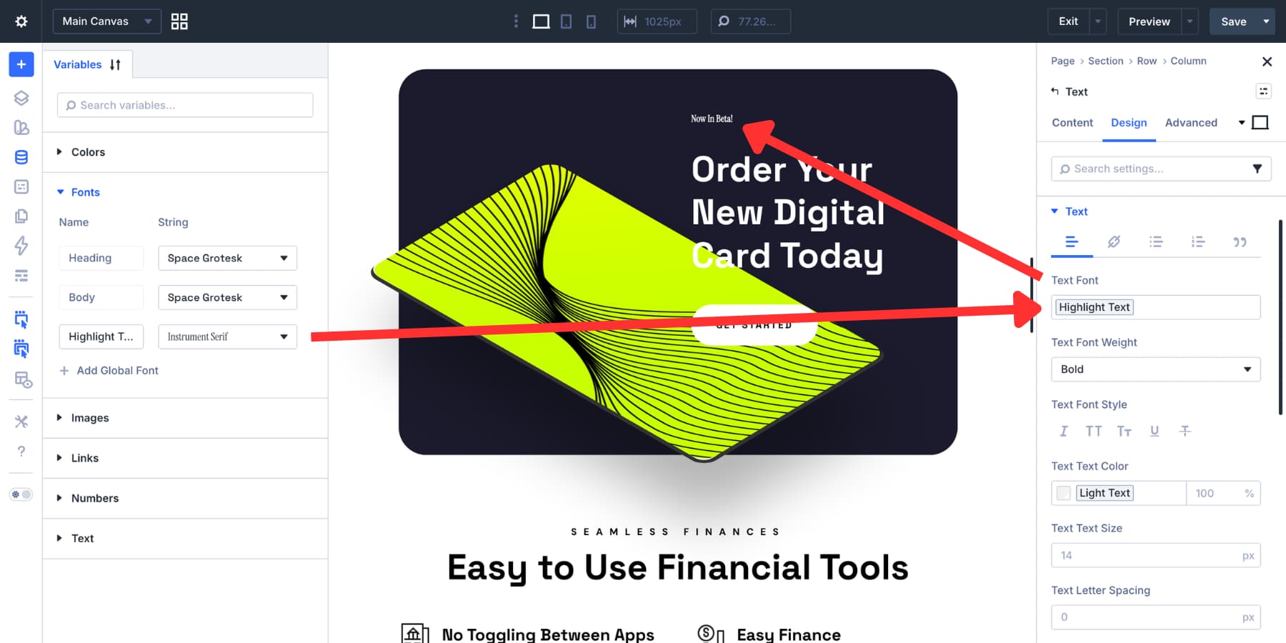 Applying a font variable to a text badge in Divi 5
