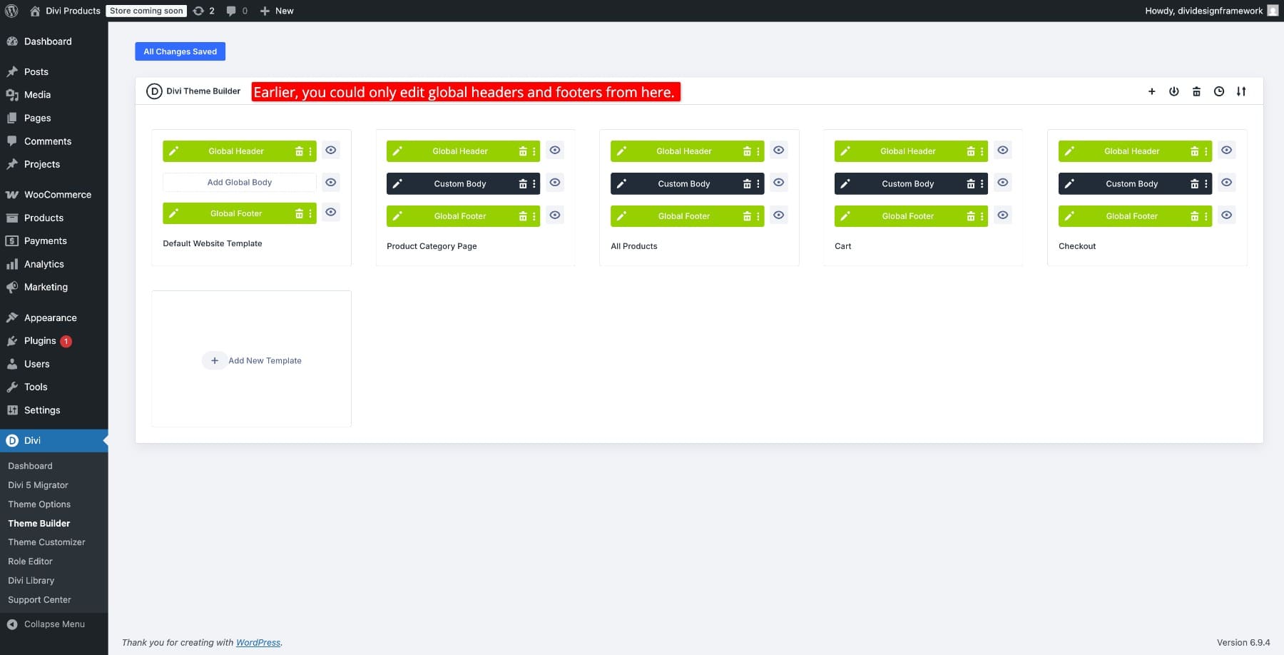 Edit theme builder templates in one builder session