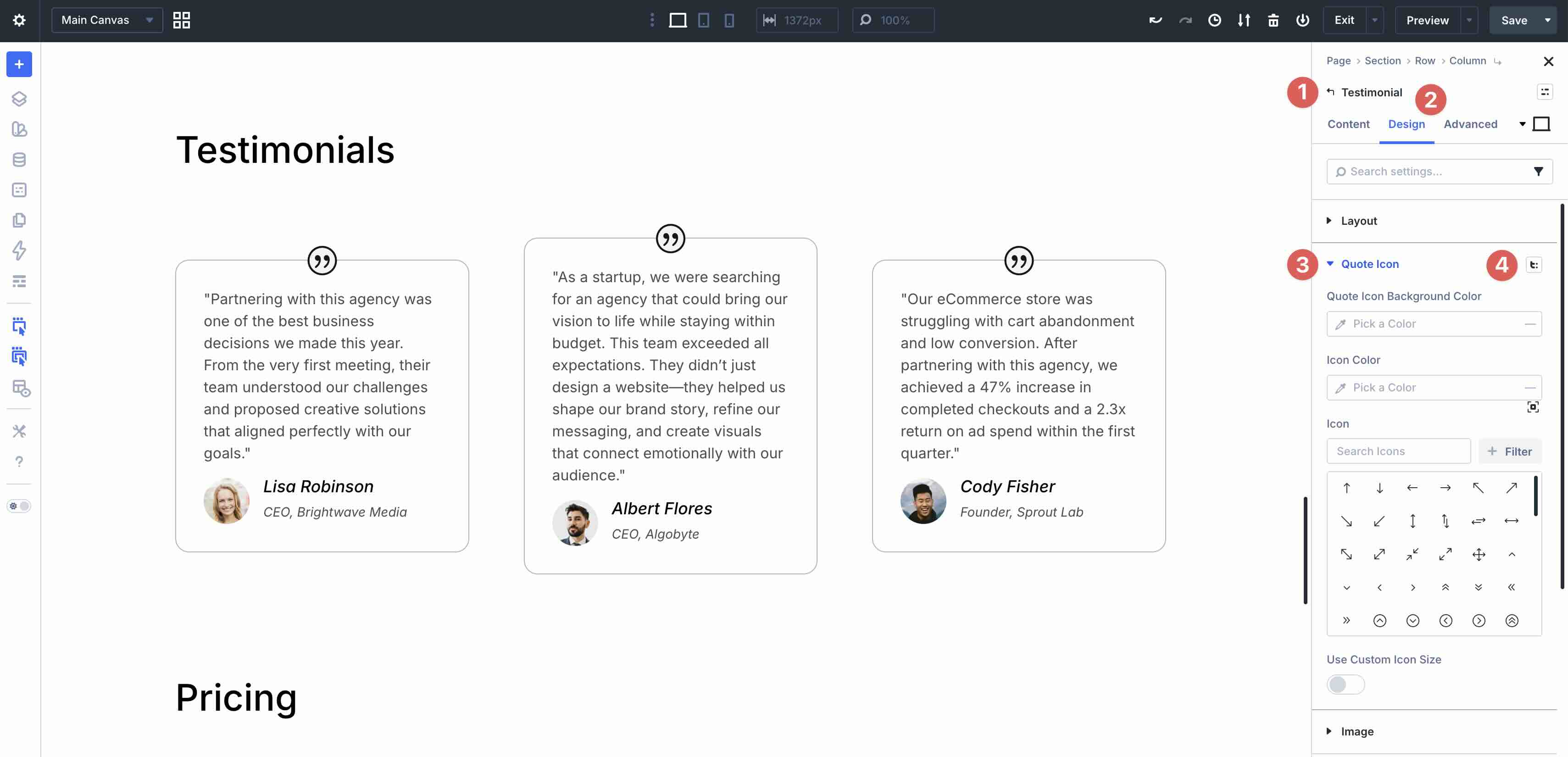 Toggle Options icon for composable settings in Divi 5