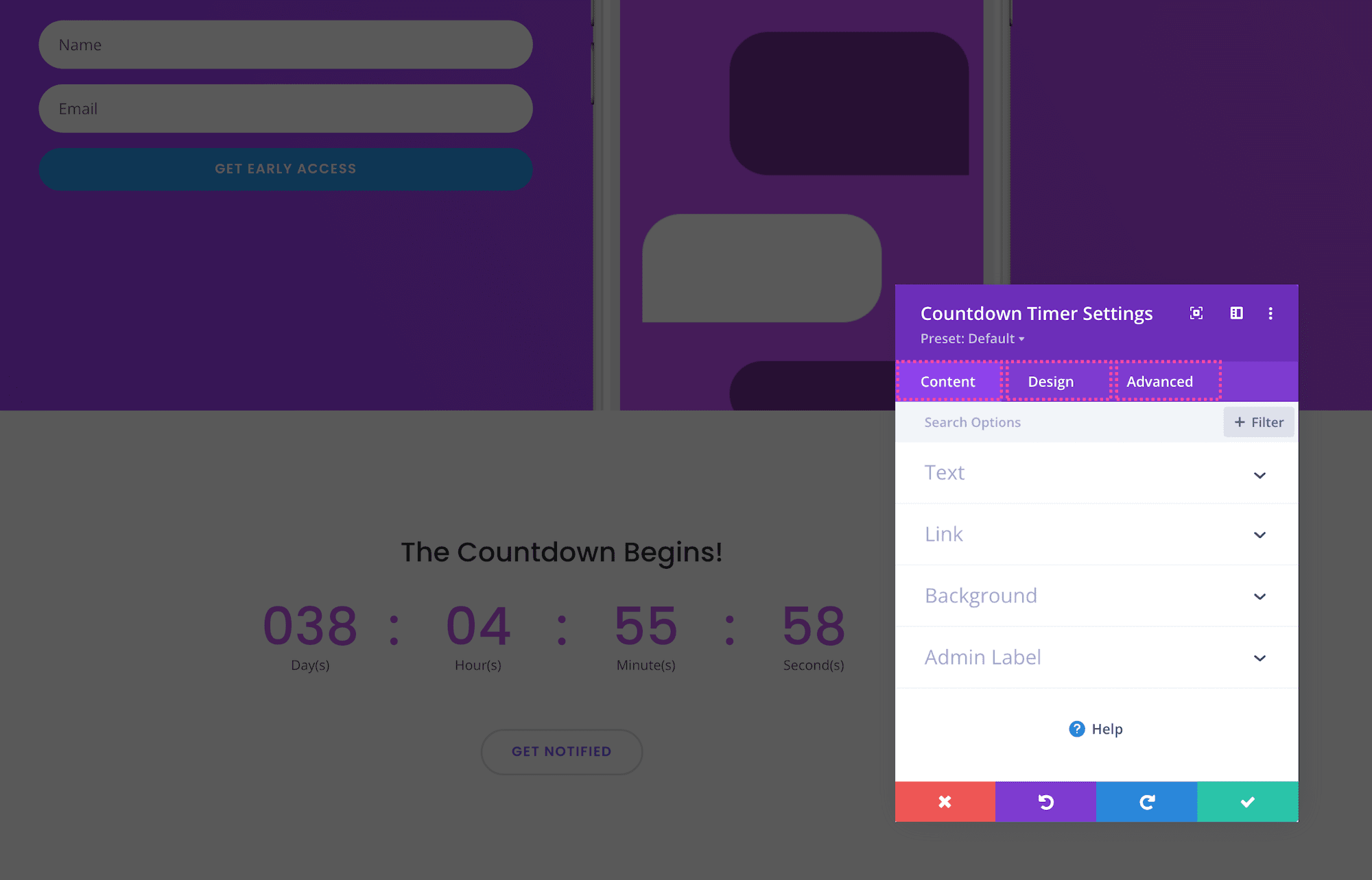 Divi Countdown Timer Module Settings