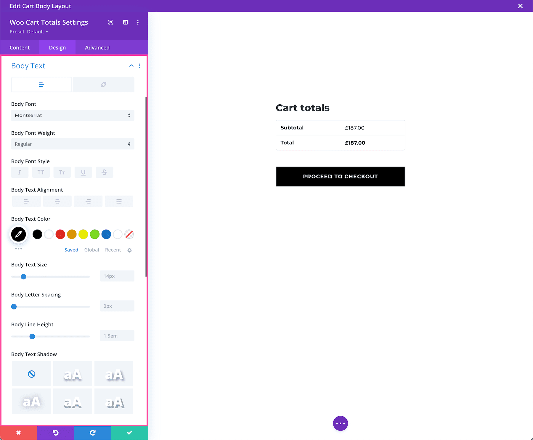 Divi Woo Cart Totals Module