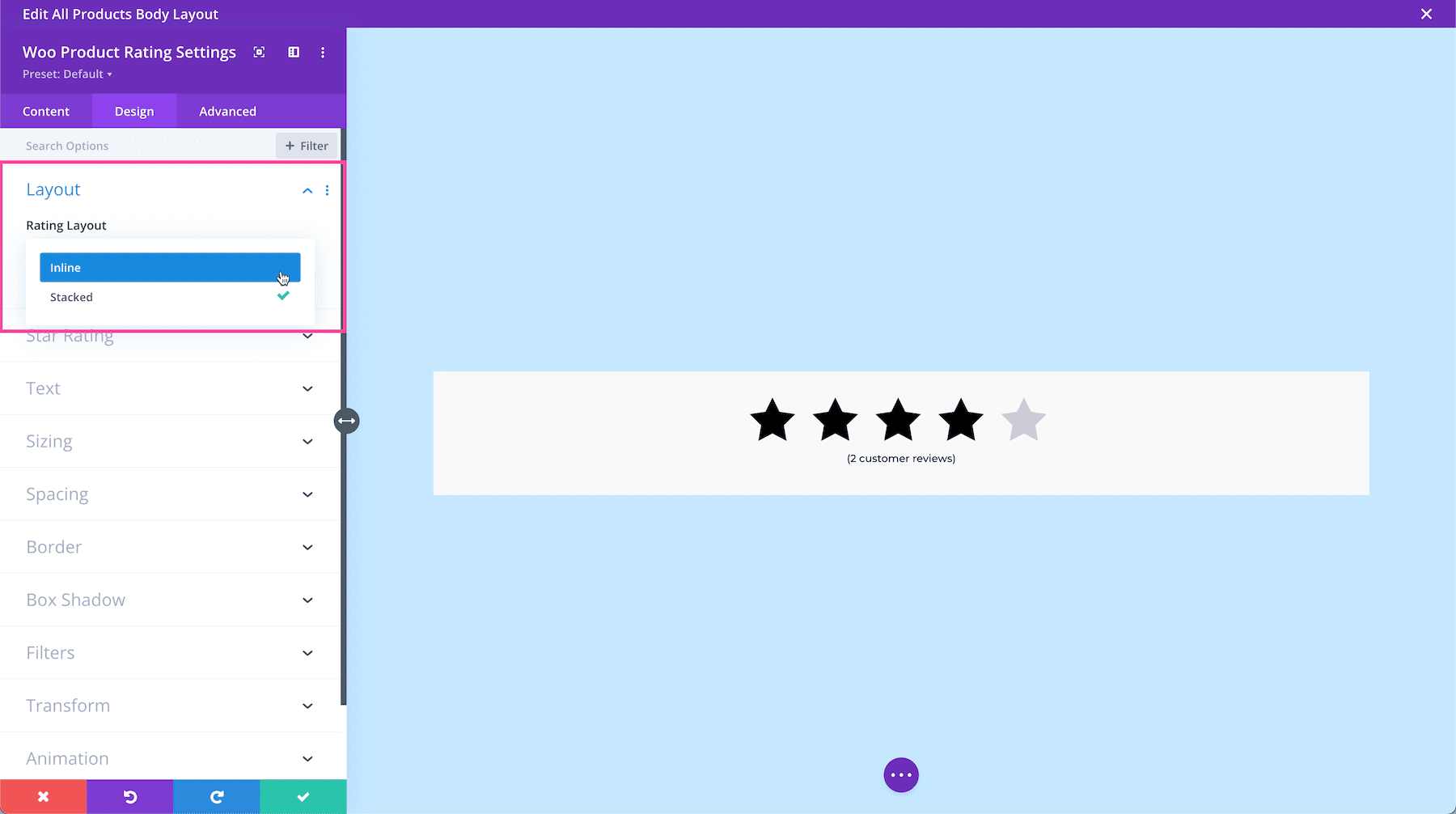 Divi Woo Product Rating Module