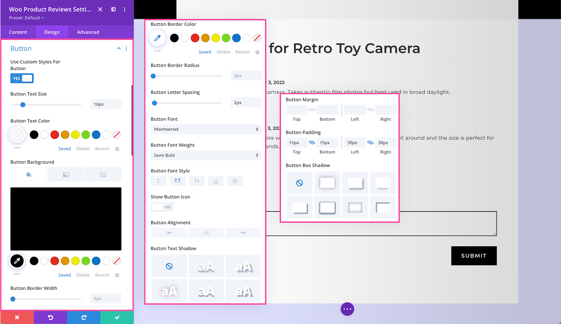 Divi Woo Product Reviews Module button styles