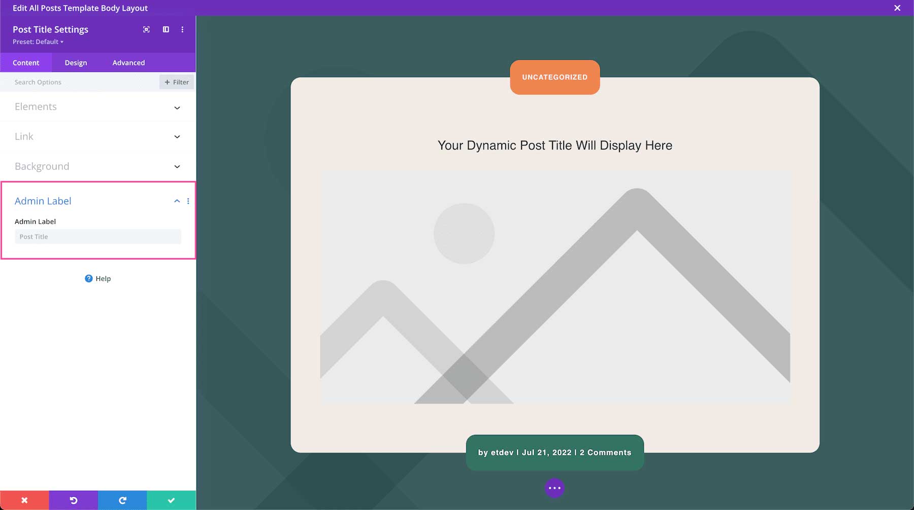 Divi Post Title Module admin label