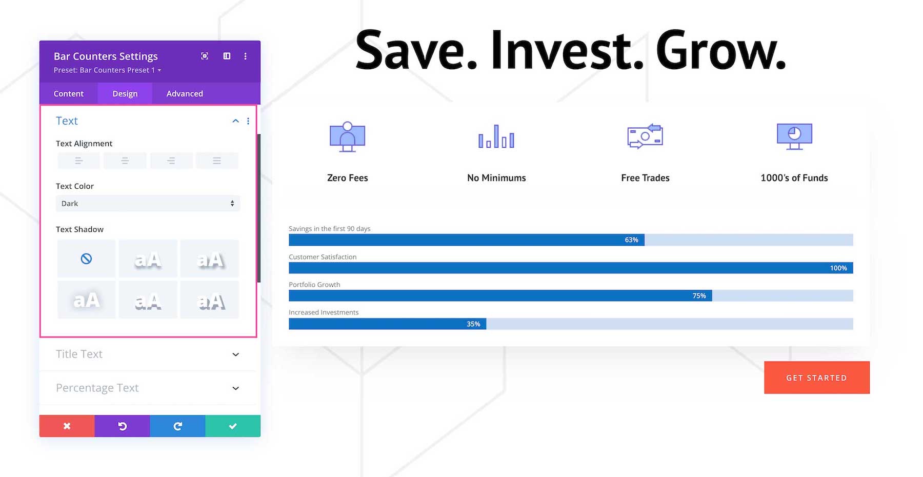 Divi Bar Counters Module Text settings