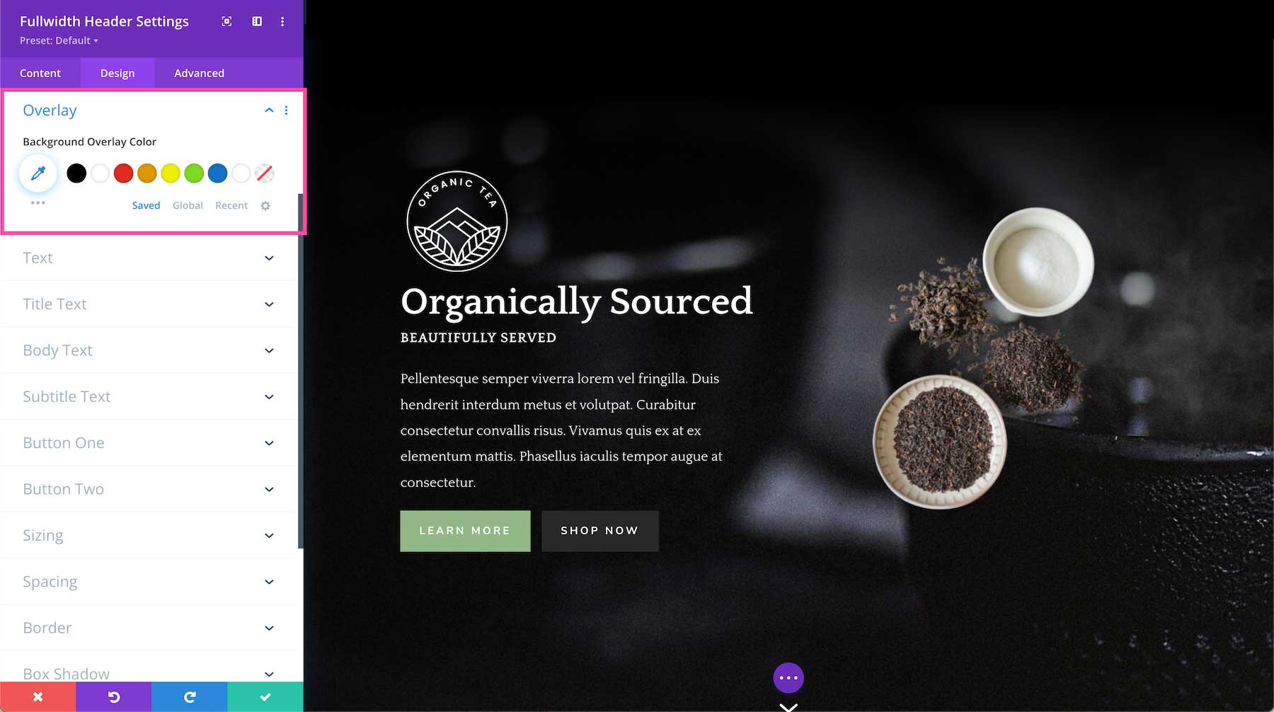 Divi Fullwidth Header Module Background Overlay