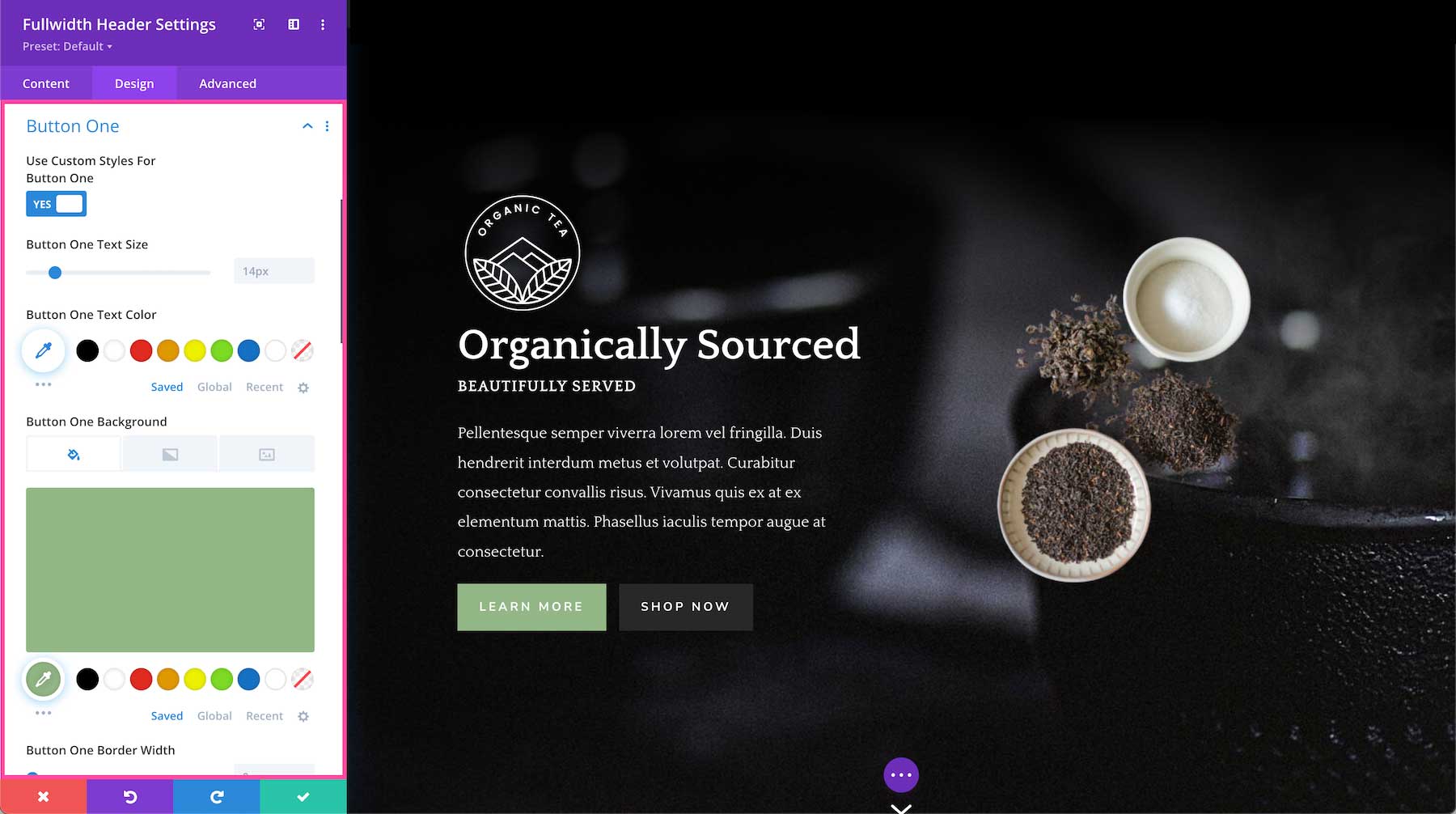 Divi Fullwidth Header Module button one styles