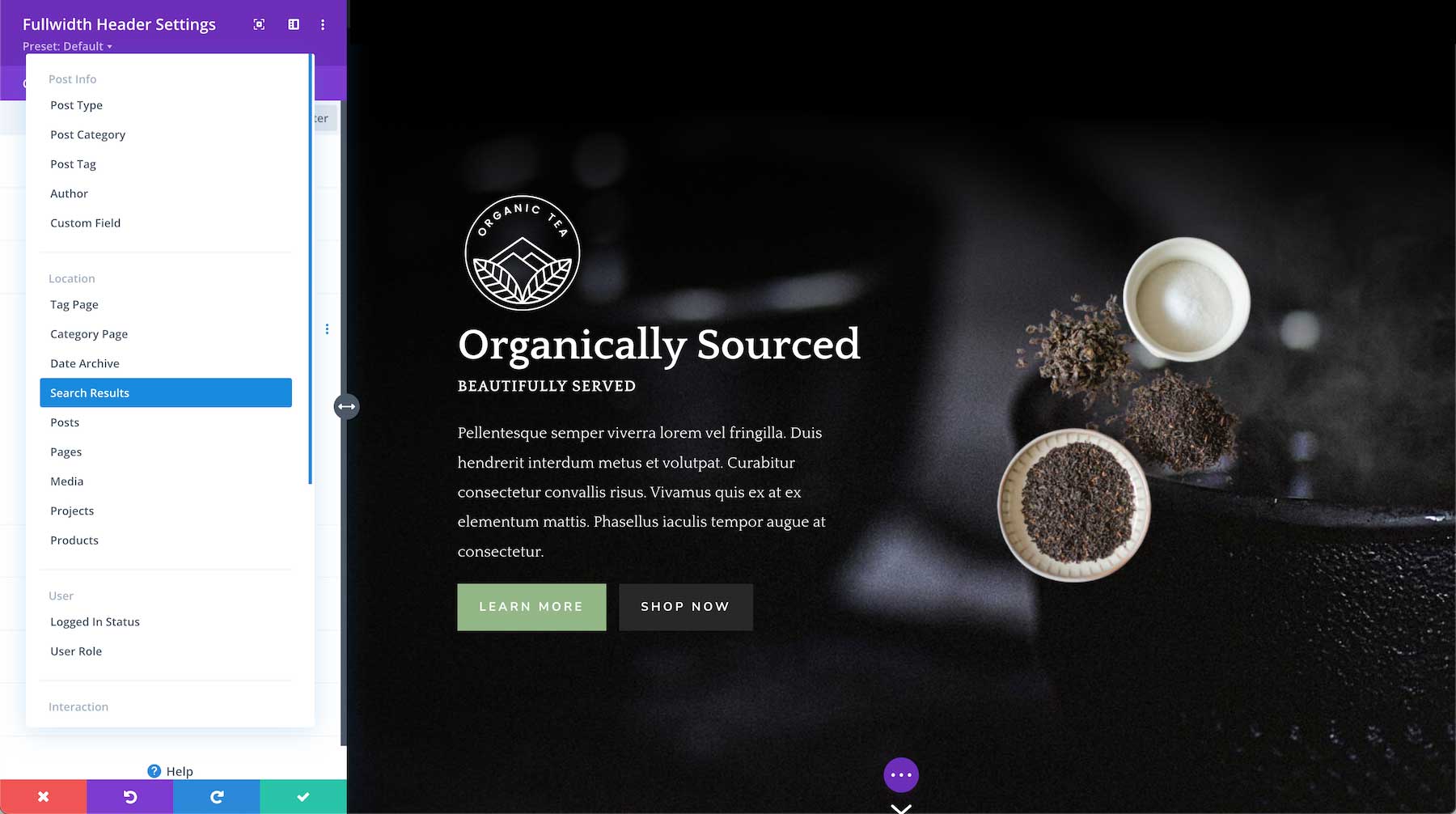 Divi Fullwidth Header Module Conditions