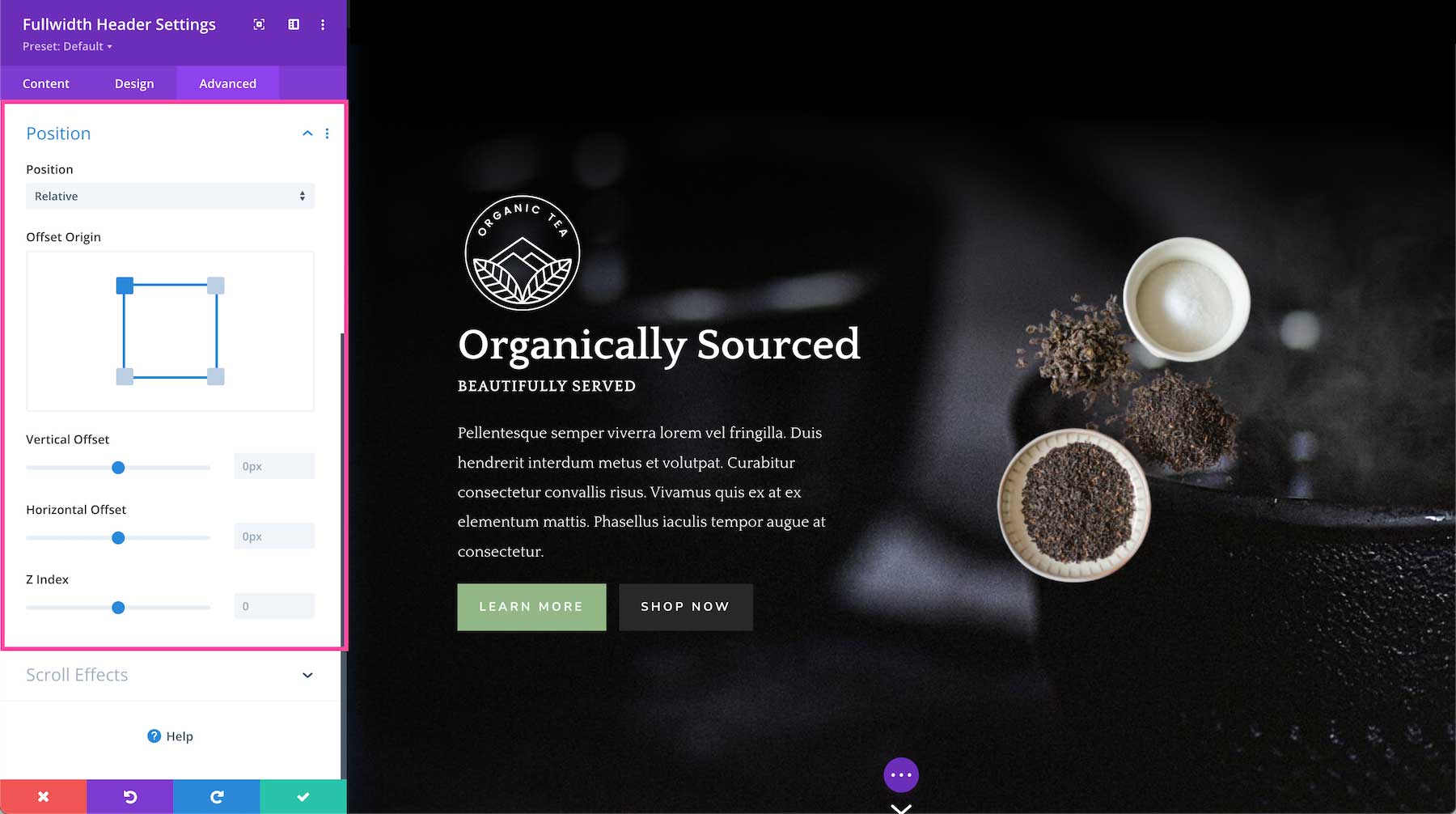 Divi Fullwidth Header Module position