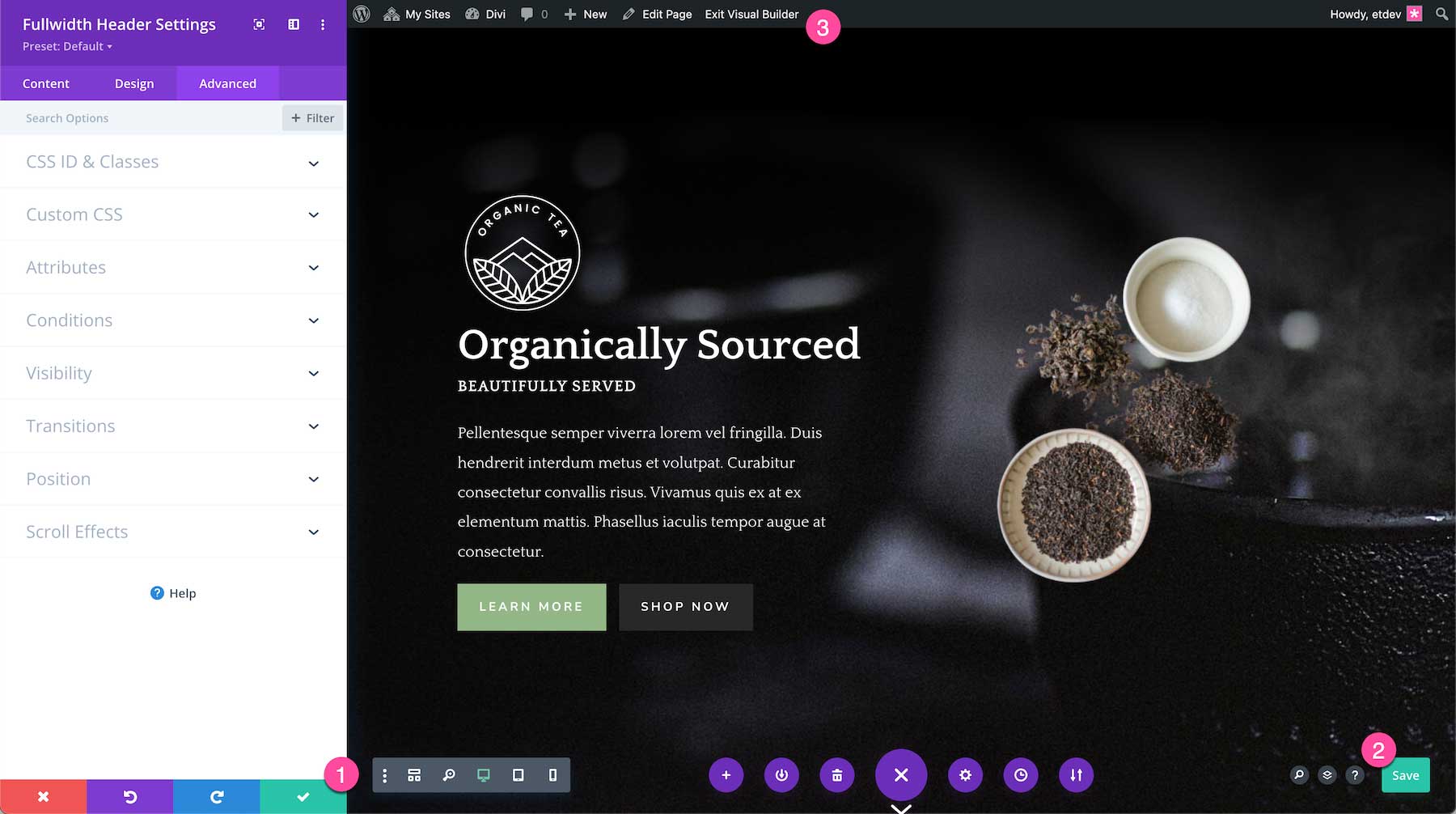 Save and exit the visual builder