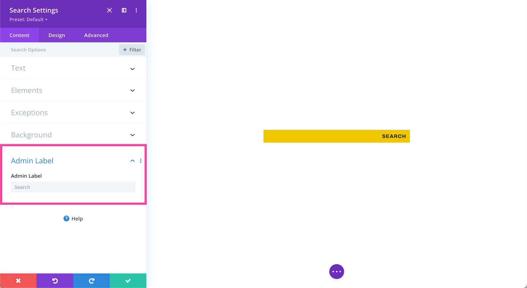 Divi Search Module admin label