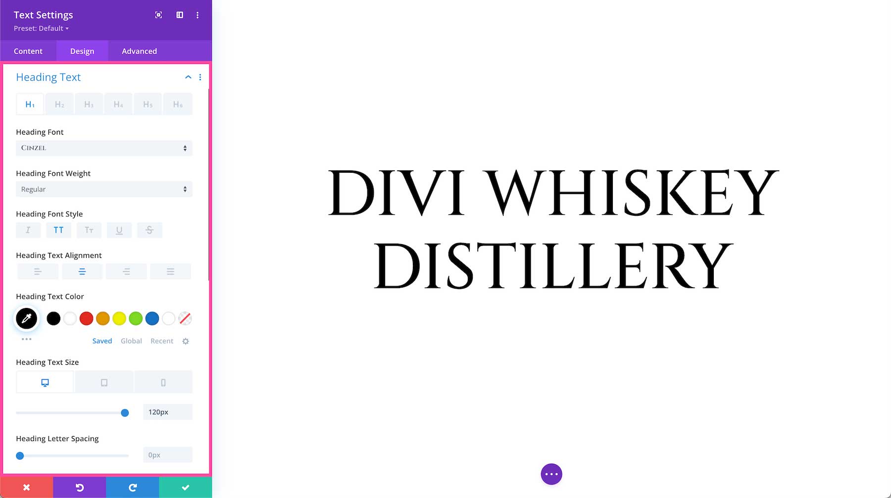 Divi Text Module heading text styles