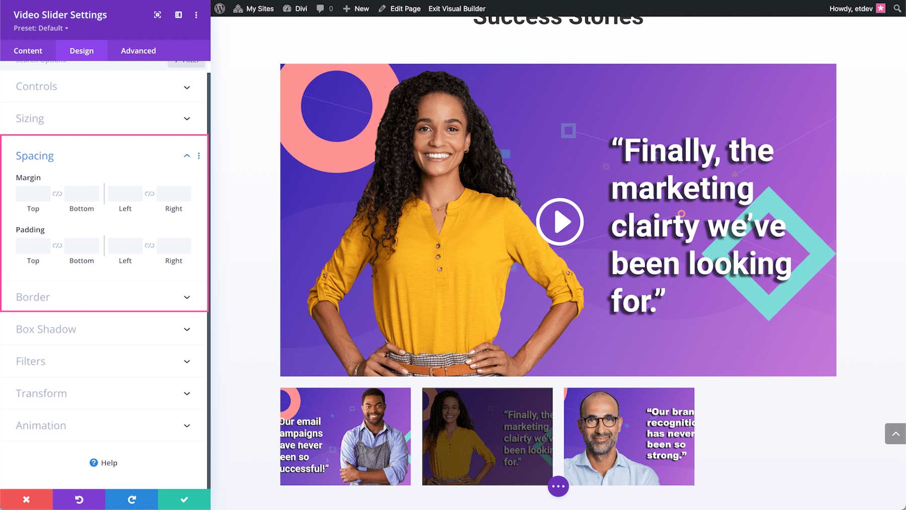 Divi Video Slider spacing