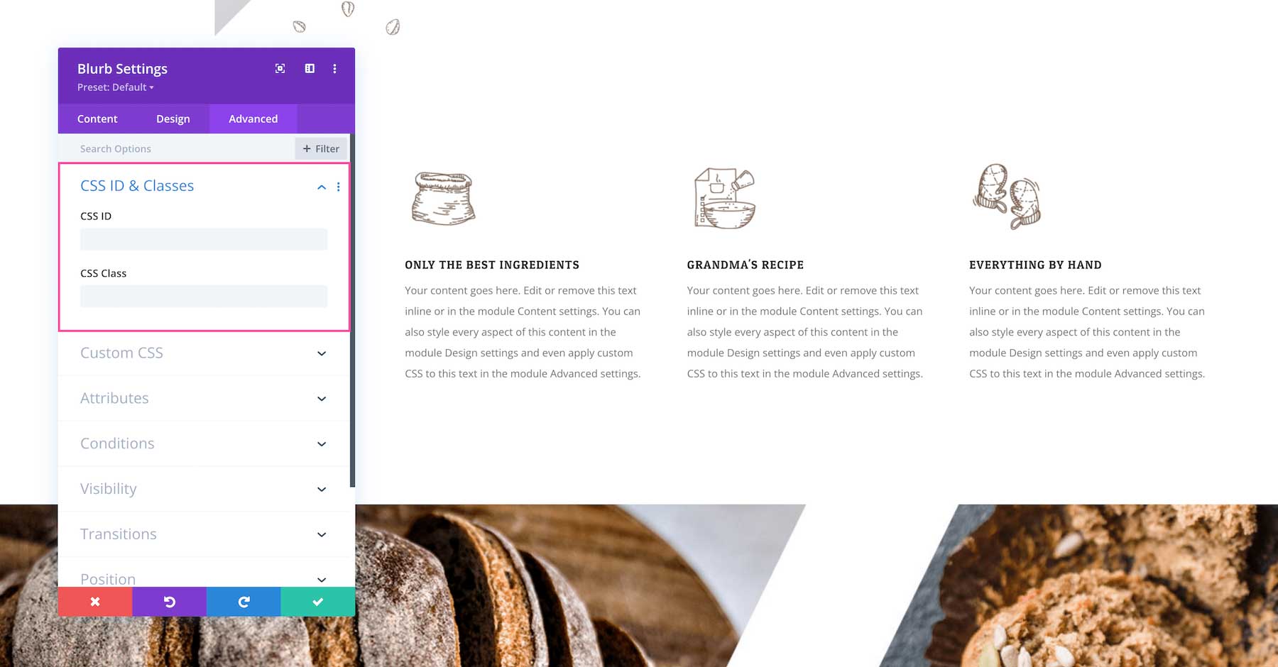 Blurb module css ID and classes