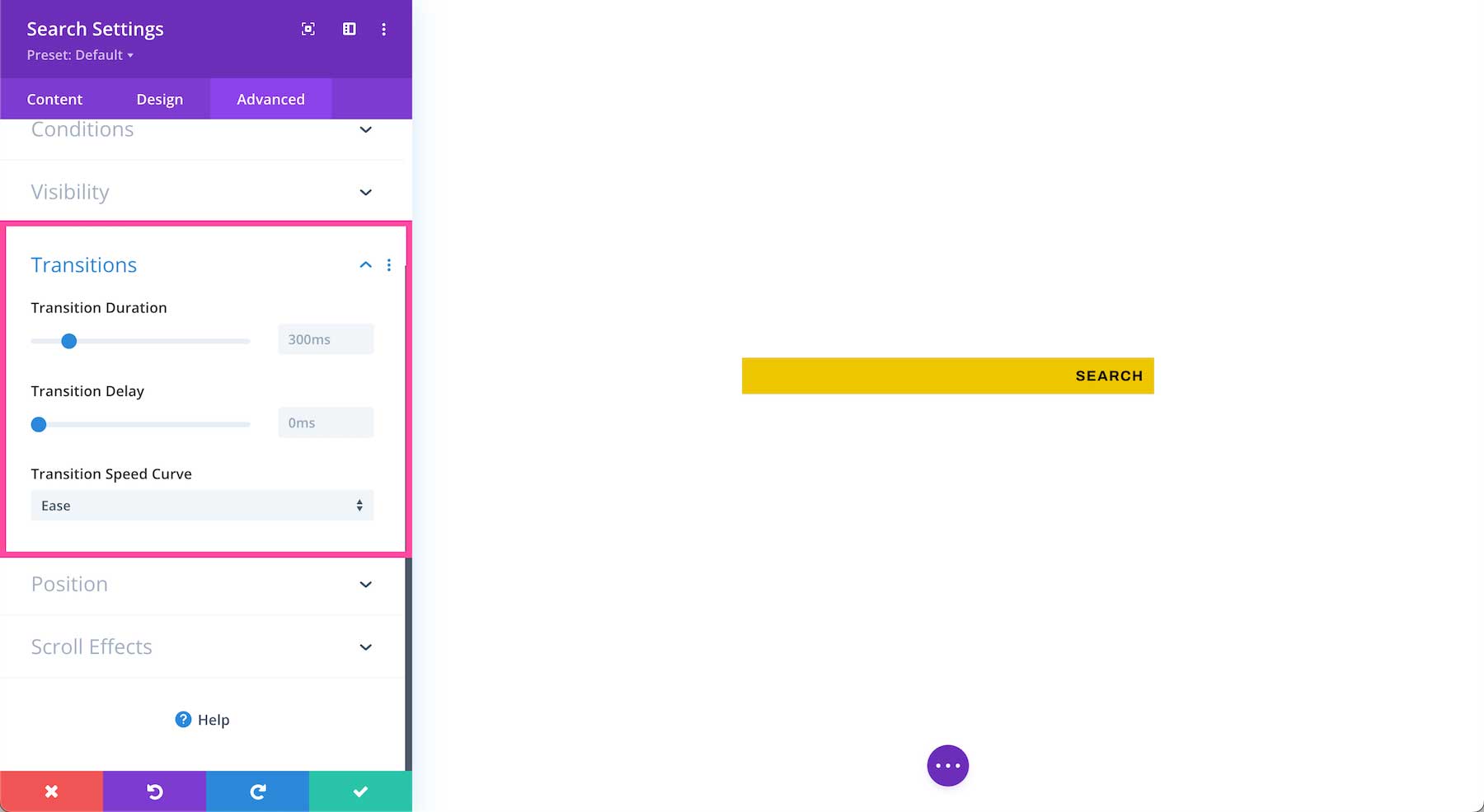 Divi Search Module transitions