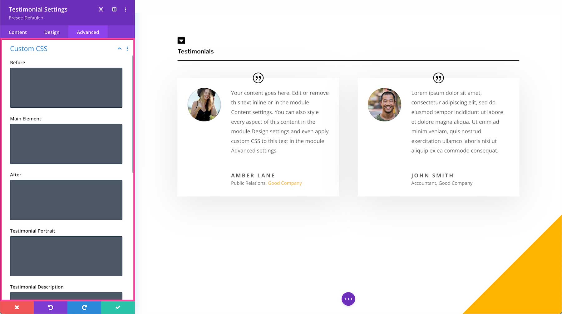 Divi Testimonial Module. custom css