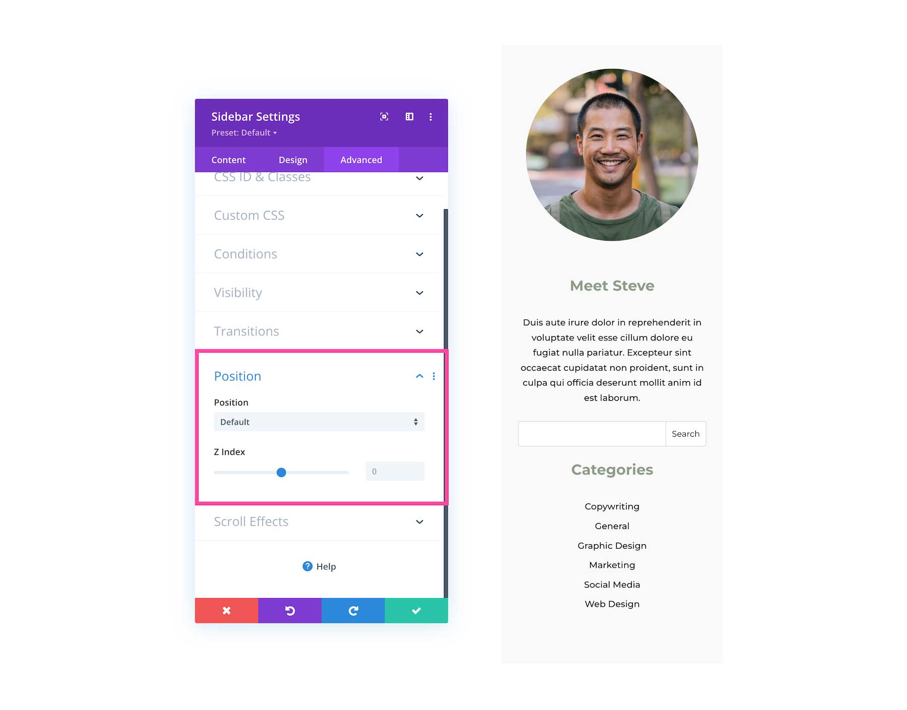 Divi Sidebar Module transitions