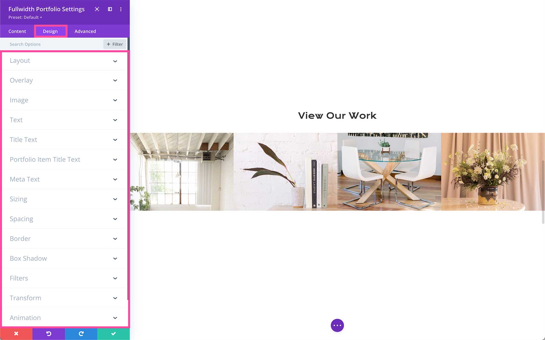 Divi Fullwidth Portfolio Design Settings