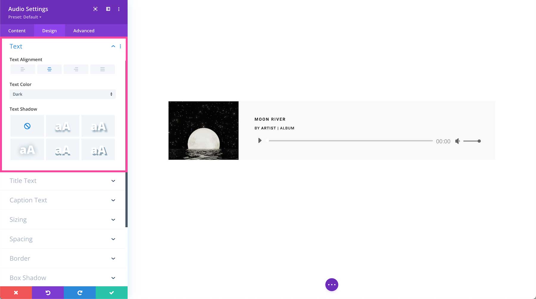 Divi Audio Module text styles