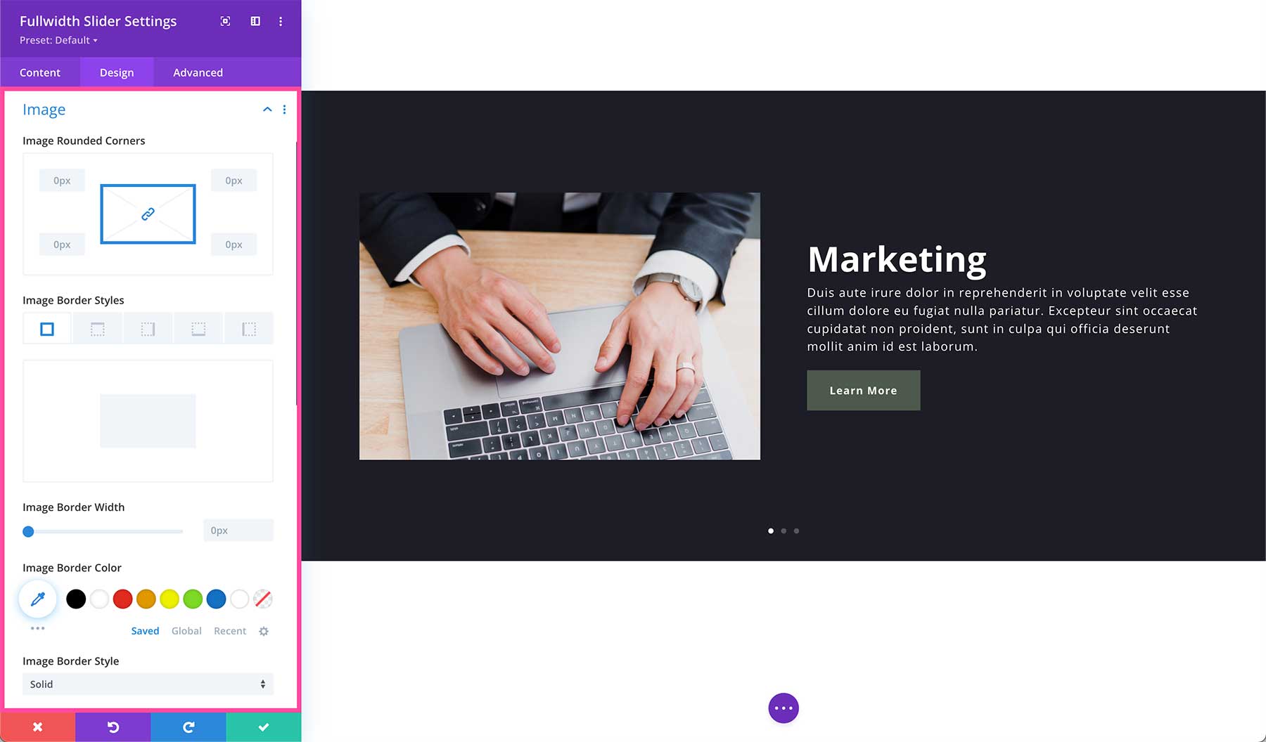 Divi Fullwidth Slider Module image settings