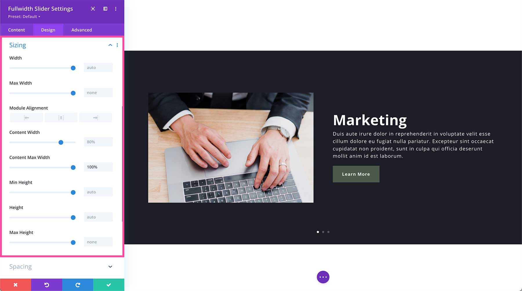 Divi Fullwidth Slider Module sizing