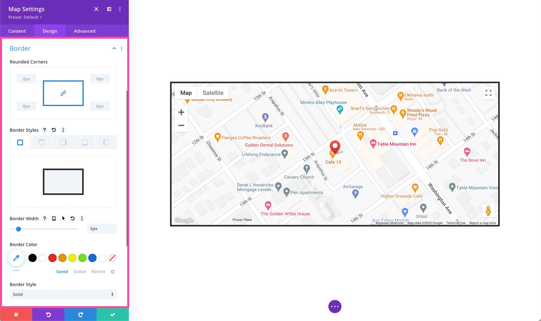Divi Map Module border styles