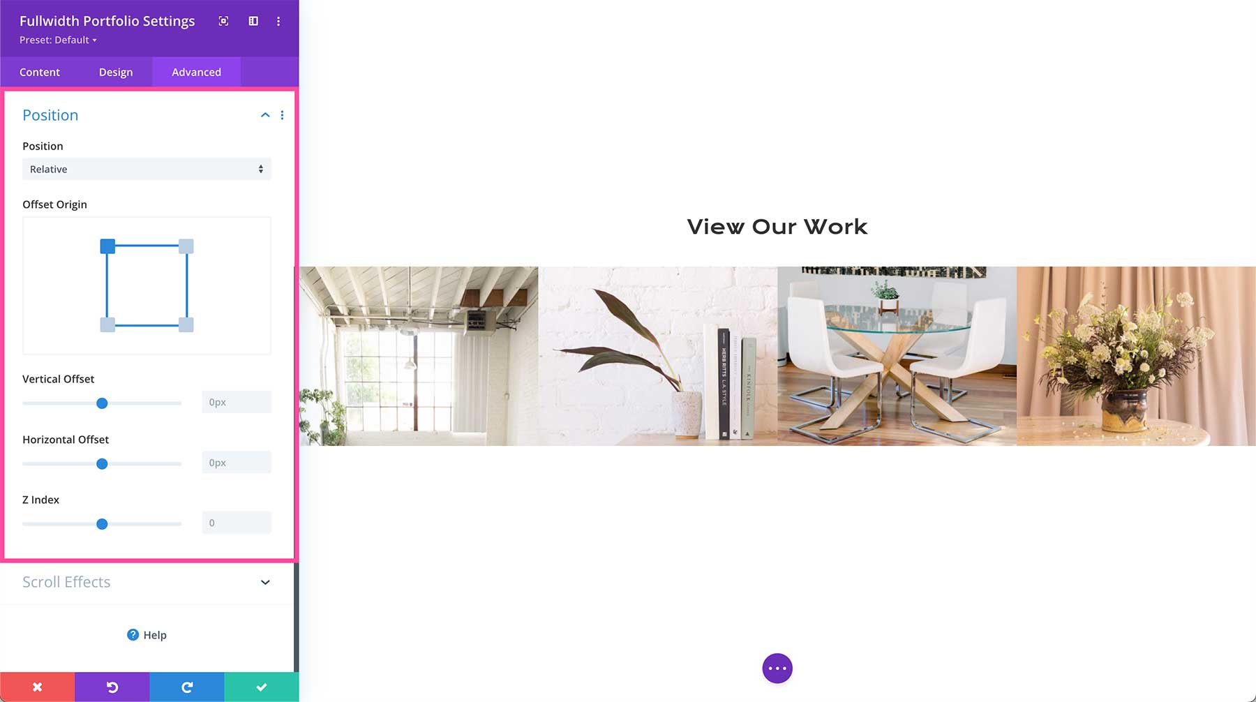 Divi Fullwidth Portfolio position