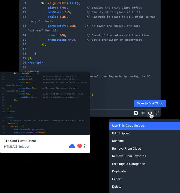 Code Snippet Divi Cloud