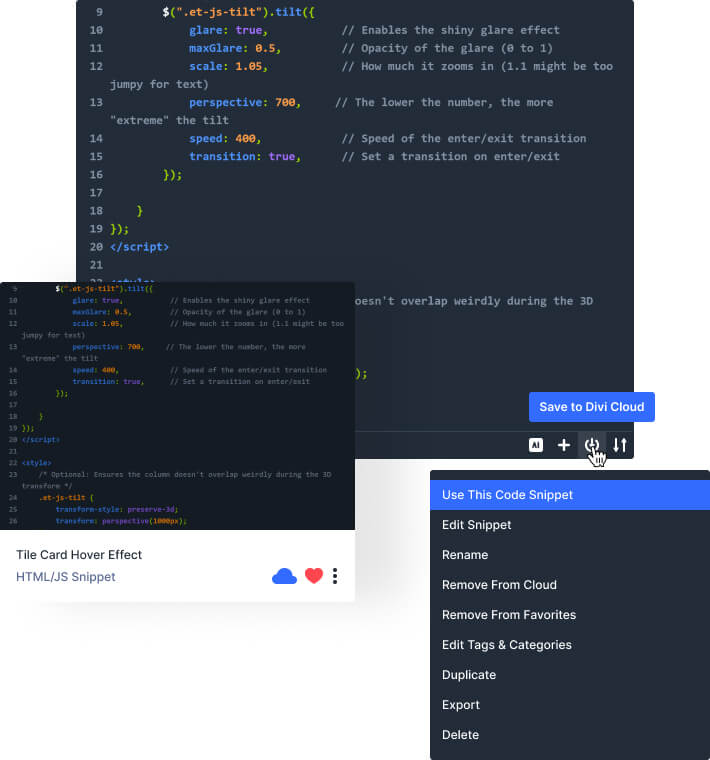 Divi Cloud for Code Snippets